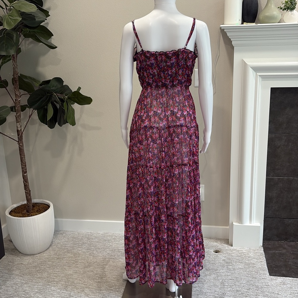 Lulus Sheer Floral Slipdress Size Small Button Front Tiered Ruffle Maxi Dress - Picture 9 of 15